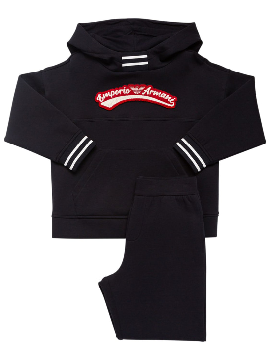Emporio Armani: Logo sweatshirt hoodie & sweatpants - Navy - kids-boys_0 | Luisa Via Roma