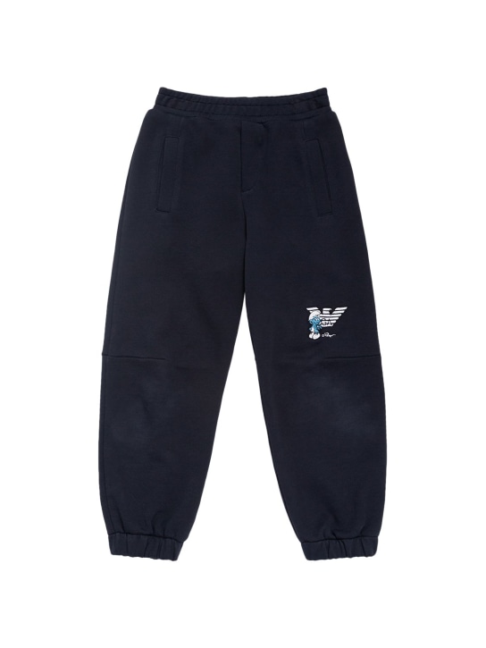 Emporio Armani: Pantalones deportivos de algodón orgánico - Azul Marino - kids-boys_0 | Luisa Via Roma