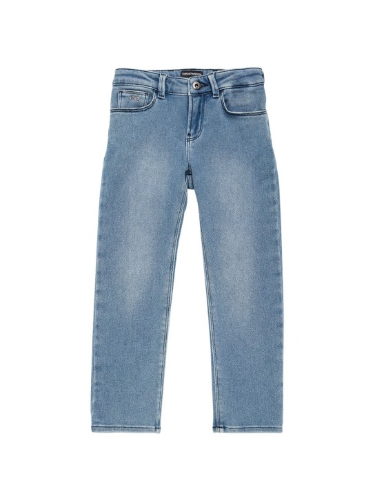 Emporio Armani: Jeans slim de algodón denim lavados - Denim - kids-boys_0 | Luisa Via Roma