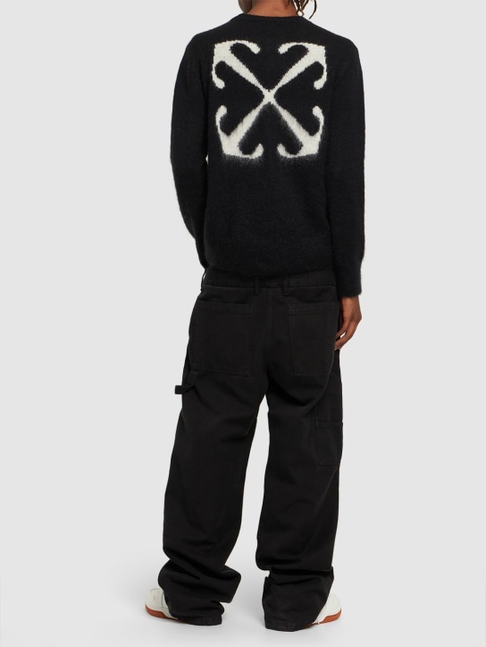Off-White: Arrow mohair blend knit sweater - Siyah - men_1 | Luisa Via Roma