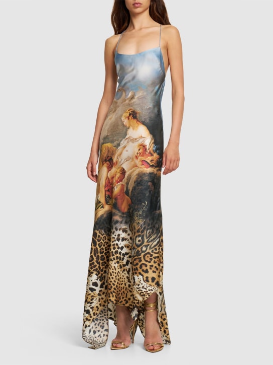 Roberto Cavalli: Printed silk long dress - Multicolor - women_1 | Luisa Via Roma