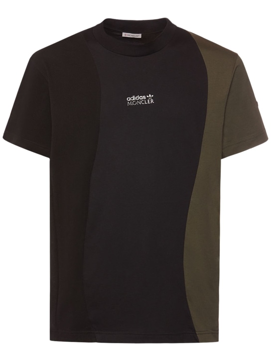 Moncler Genius: Camiseta de algodón estampado - Negro/Verde - men_0 | Luisa Via Roma