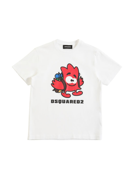 Dsquared2: T-shirt in jersey di cotone stampato con logo - Bianco - kids-boys_0 | Luisa Via Roma