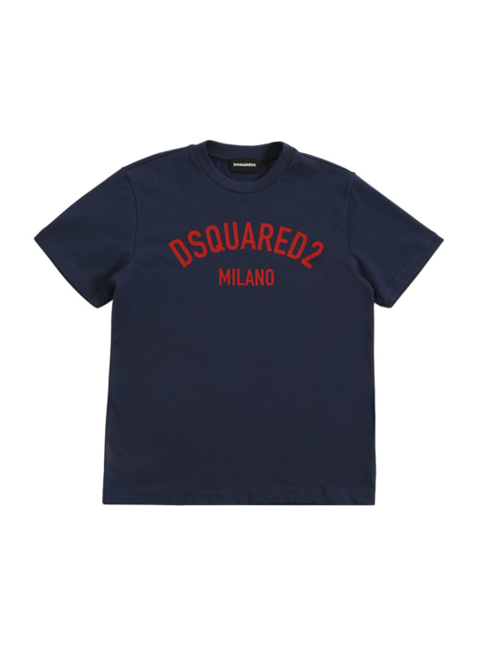 Dsquared2: T-shirt en jersey de coton imprimé logo - kids-boys_0 | Luisa Via Roma