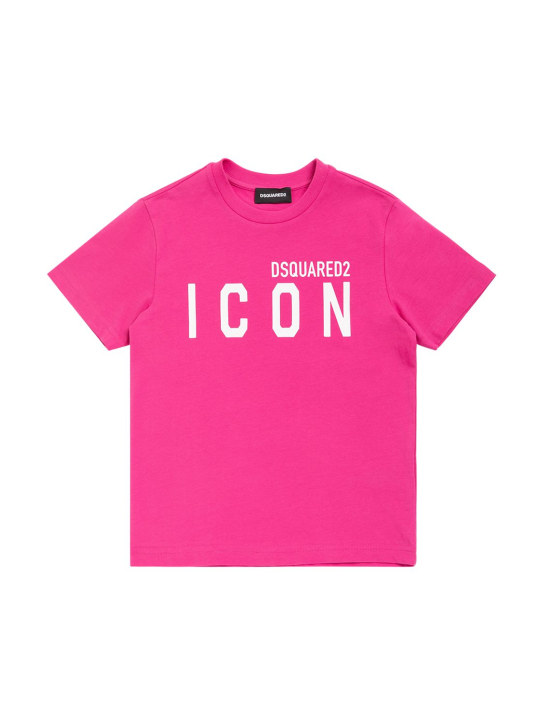 Dsquared2: T-shirt en jersey de coton imprimé logo Icon - kids-girls_0 | Luisa Via Roma