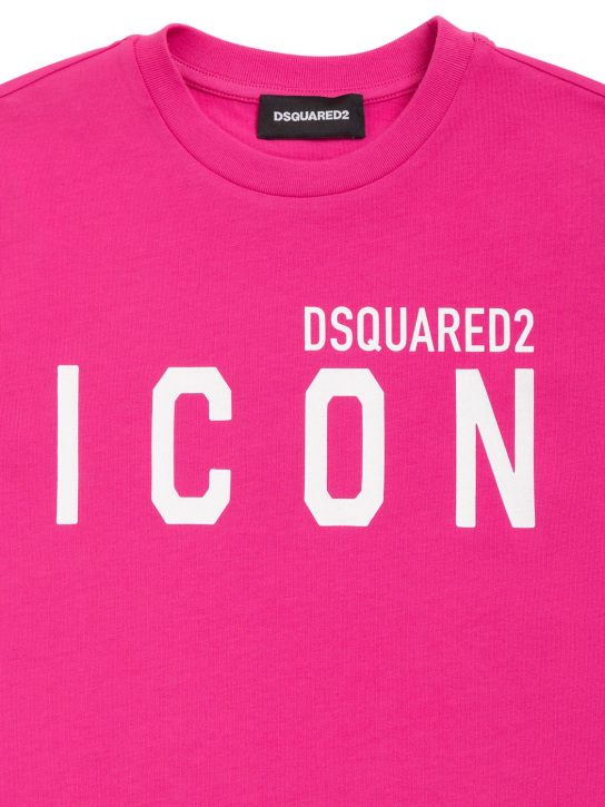 Dsquared2: Icon print cotton jersey t-shirt w/logo - Fuşya - kids-girls_1 | Luisa Via Roma