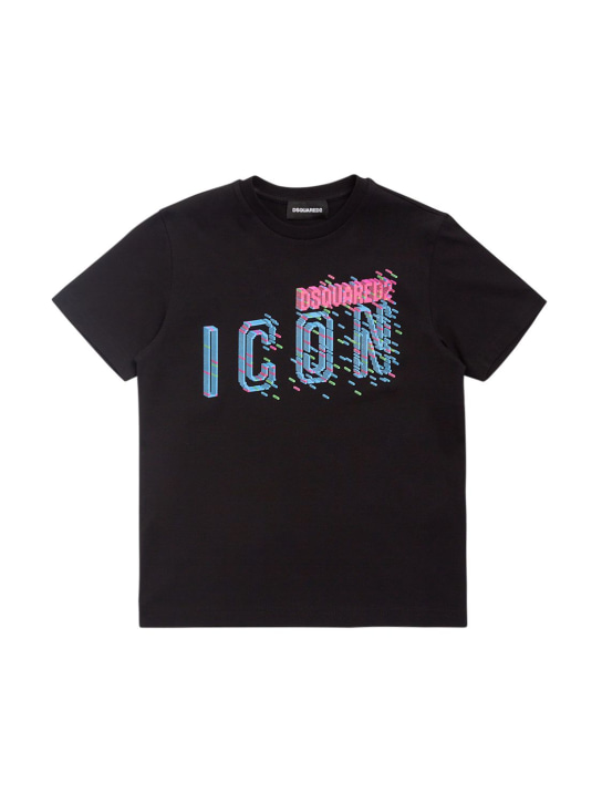 Dsquared2: Icon print cotton jersey t-shirt w/logo - kids-girls_0 | Luisa Via Roma