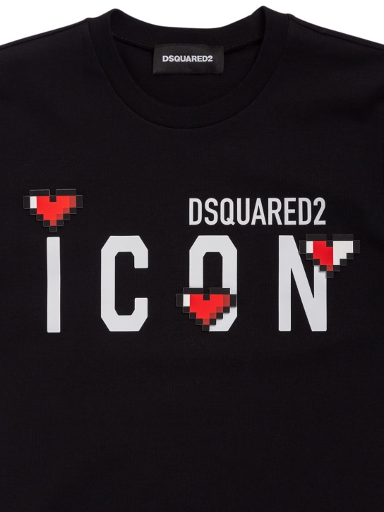 Dsquared2: T-shirt en jersey de coton imprimé cœur Icon - Noir - kids-girls_1 | Luisa Via Roma