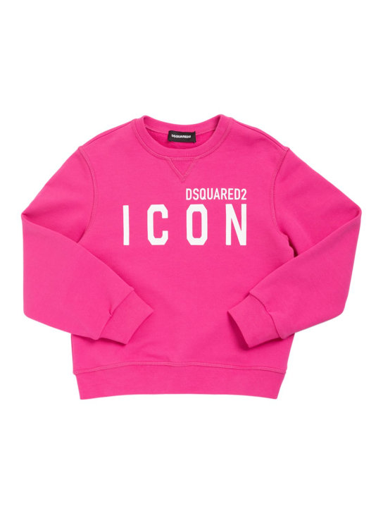 Dsquared2: Icon print cotton sweatshirt - Fuşya - kids-girls_0 | Luisa Via Roma