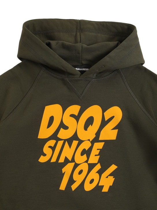 Dsquared2: Logo printed cotton hoodie - Military Green - kids-boys_1 | Luisa Via Roma