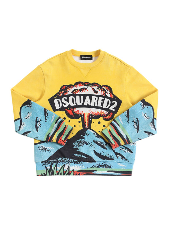 Dsquared2: Printed cotton sweatshirt w/logo - Yellow/Multi - kids-boys_0 | Luisa Via Roma
