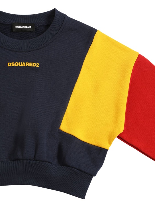 Dsquared2: Color block cropped cotton sweatshirt - Renkli - kids-girls_1 | Luisa Via Roma