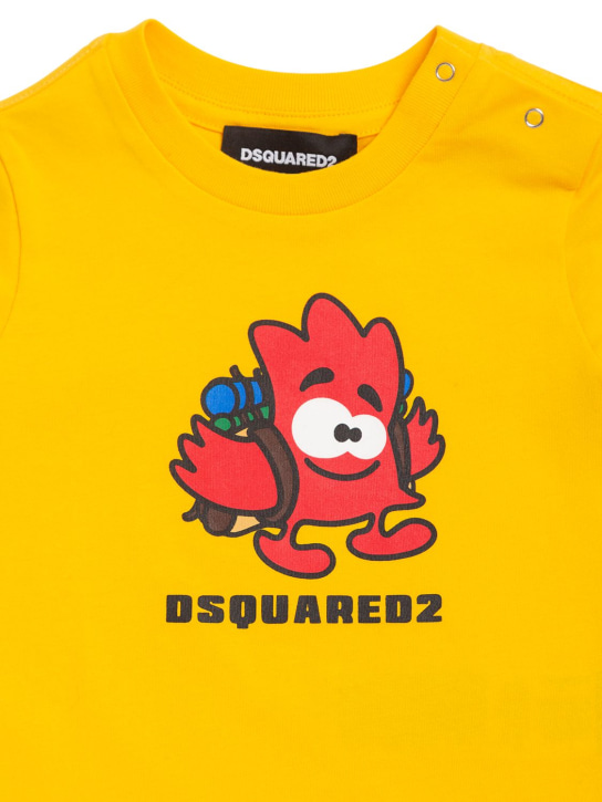 Dsquared2: T-shirt en jersey de coton à imprimé logo - Jaune - kids-girls_1 | Luisa Via Roma