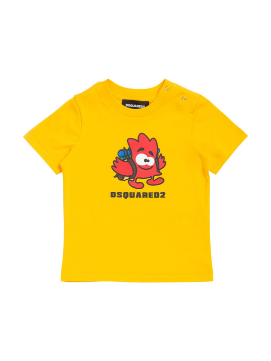Dsquared2: T-shirt en jersey de coton à imprimé logo - Jaune - kids-girls_0 | Luisa Via Roma