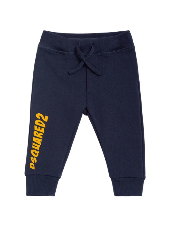 Dsquared2: Pantalon de survêtement en coton à imprimé logo - Bleu Marine - kids-boys_0 | Luisa Via Roma
