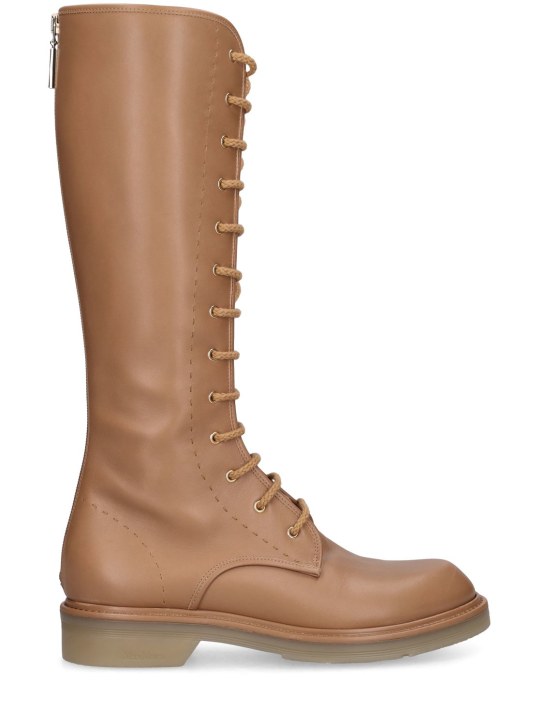 Max Mara: LVR Exclusive leather combat boots - Camel - women_0 | Luisa Via Roma