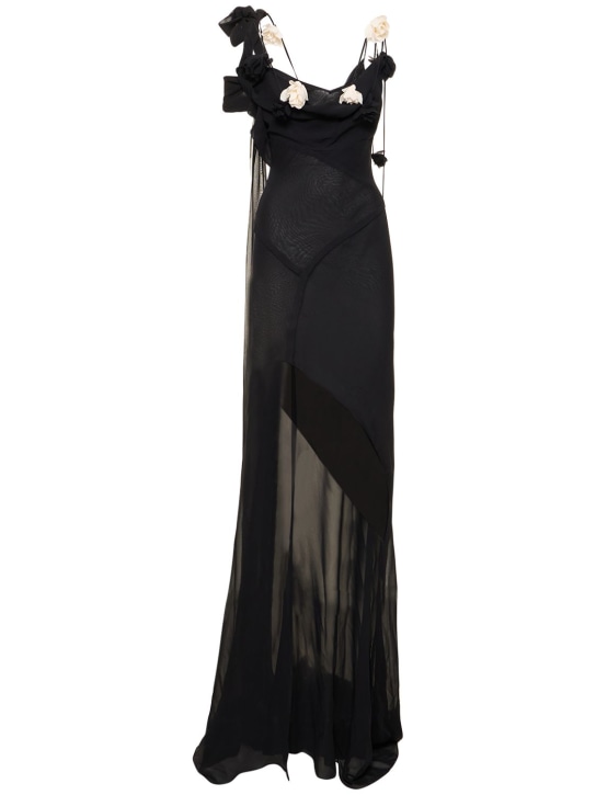 Victoria Beckham: LVR Exclusive - Robe longue en mousseline de soie - Noir - women_0 | Luisa Via Roma