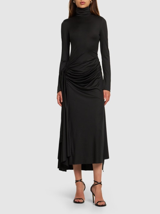 Victoria Beckham: LVR Exclusive shiny jersey midi dress - Black - women_1 | Luisa Via Roma
