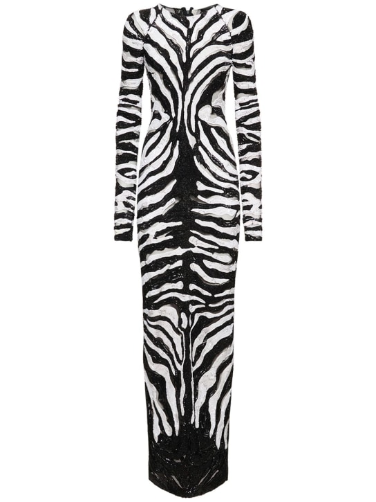 Tom Ford: LVR Exclusive sequin tulle long dress - Black/White - women_0 | Luisa Via Roma