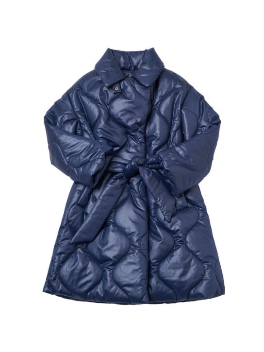 Monnalisa: Quilted nylon puffer coat w/ belt - Lacivert - kids-girls_0 | Luisa Via Roma