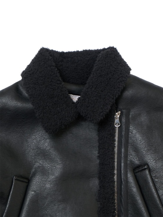 Monnalisa: Faux leather & teddy jacket - Siyah - kids-girls_1 | Luisa Via Roma