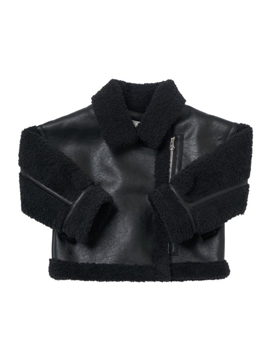 Monnalisa: Faux leather & teddy jacket - Siyah - kids-girls_0 | Luisa Via Roma