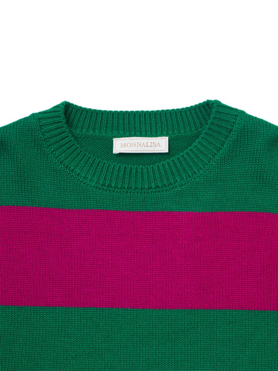 Monnalisa: Striped wool blend knit sweater - Green/Fuchsia - kids-girls_1 | Luisa Via Roma