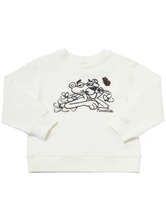 Monnalisa: Panther printed cotton blend sweatshirt - Beyaz - kids-girls_0 | Luisa Via Roma
