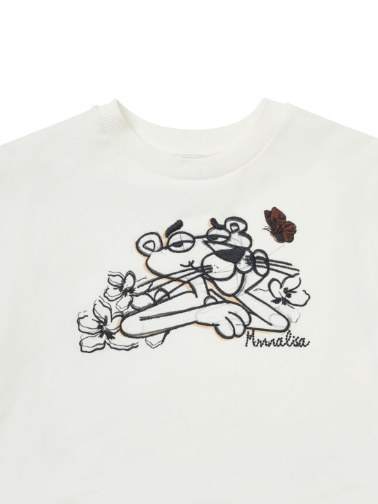 Monnalisa: Panther printed cotton blend sweatshirt - Beyaz - kids-girls_1 | Luisa Via Roma