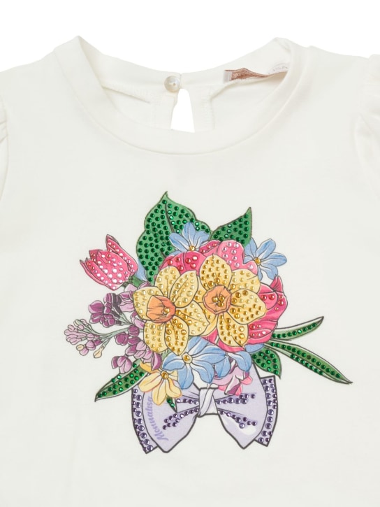 Monnalisa: T-shirt en jersey de coton imprimé fleurs - Blanc - kids-girls_1 | Luisa Via Roma