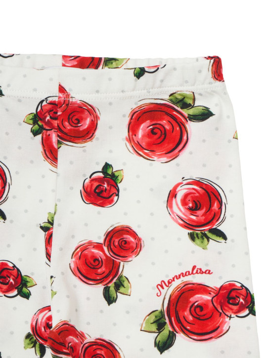 Monnalisa: Legging en jersey de coton imprimé roses - Blanc/Rouge - kids-girls_1 | Luisa Via Roma