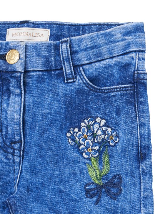 Monnalisa: Jeans in denim di cotone stretch con patch - Denim - kids-girls_1 | Luisa Via Roma