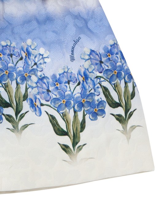 Monnalisa: Vestido de brocado con estampado floral y cinturón - Blanco/Azul - kids-girls_1 | Luisa Via Roma