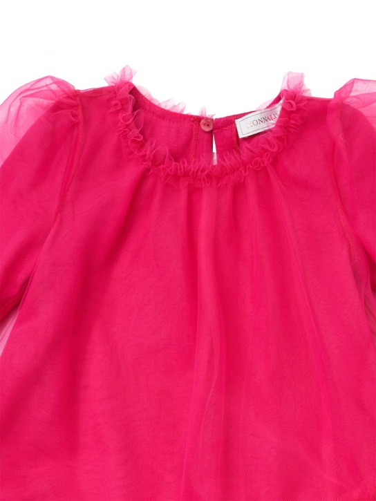 Monnalisa: Asymmetrical tulle dress - Fuchsia - kids-girls_1 | Luisa Via Roma