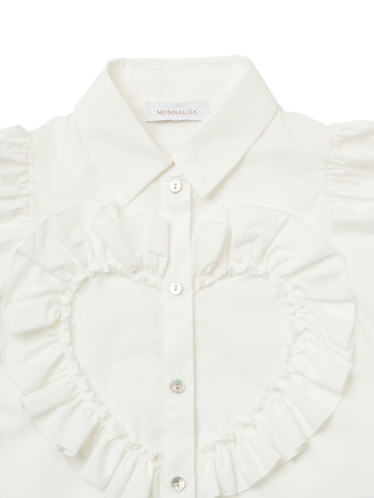 Monnalisa: 心形装饰棉质府绸衬衫 - 白色 - kids-girls_1 | Luisa Via Roma