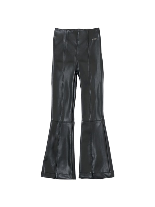 Monnalisa: Faux leather flared leggings - Siyah - kids-girls_0 | Luisa Via Roma