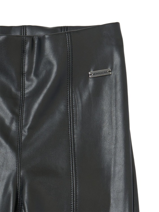 Monnalisa: Faux leather flared leggings - Siyah - kids-girls_1 | Luisa Via Roma