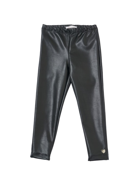 Monnalisa: Faux leather leggings - Siyah - kids-girls_0 | Luisa Via Roma