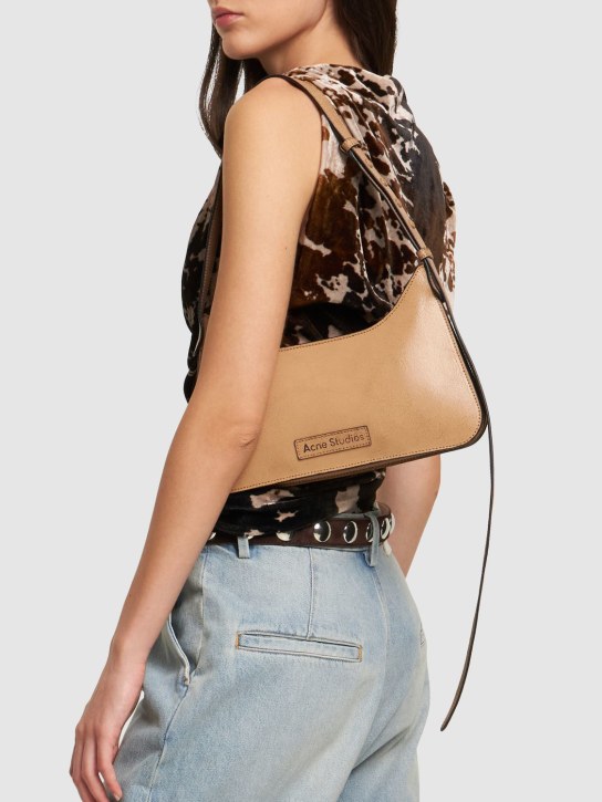 Acne Studios: Crackled leather shoulder bag - Dark Beige - women_1 | Luisa Via Roma