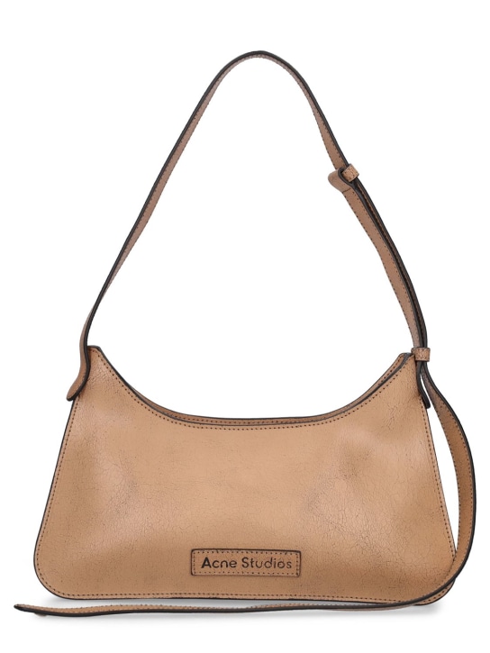 Acne Studios: Crackled leather shoulder bag - Dark Beige - women_0 | Luisa Via Roma