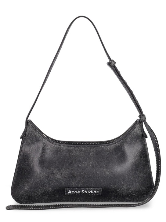Acne Studios: Mini Platt crackled leather shoulder bag - Black - women_0 | Luisa Via Roma