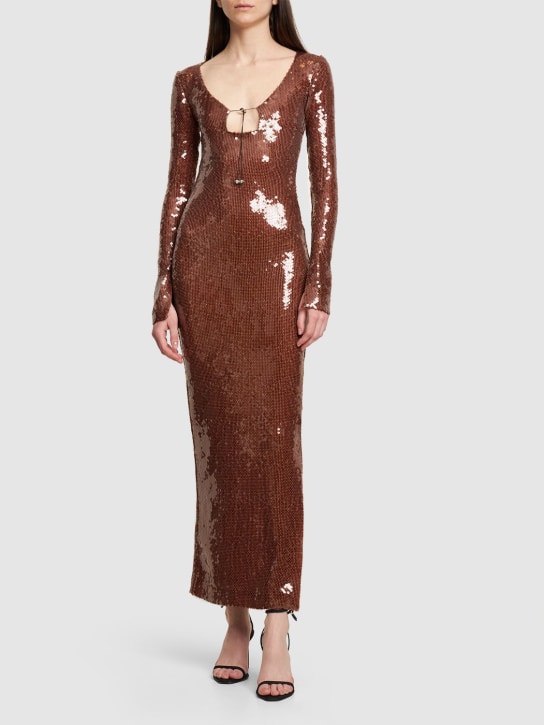 16arlington: LVR Exclusive Solaria sequin midi dress - Brown - women_1 | Luisa Via Roma
