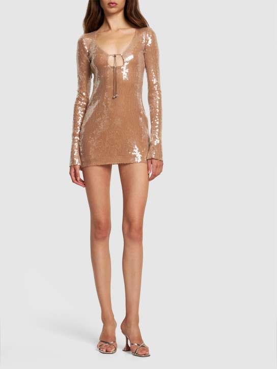16arlington: LVR Exclusive Solaria sequin mini dress - Beige - women_1 | Luisa Via Roma