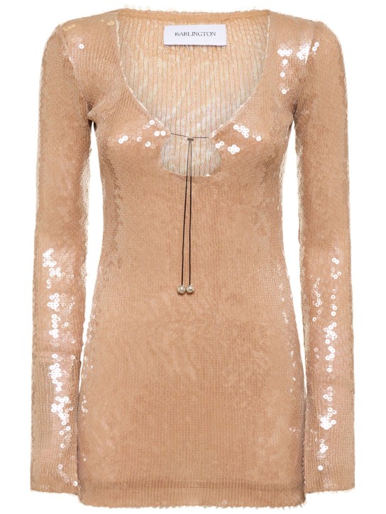 16arlington: LVR Exclusive Solaria sequin mini dress - Bej - women_0 | Luisa Via Roma