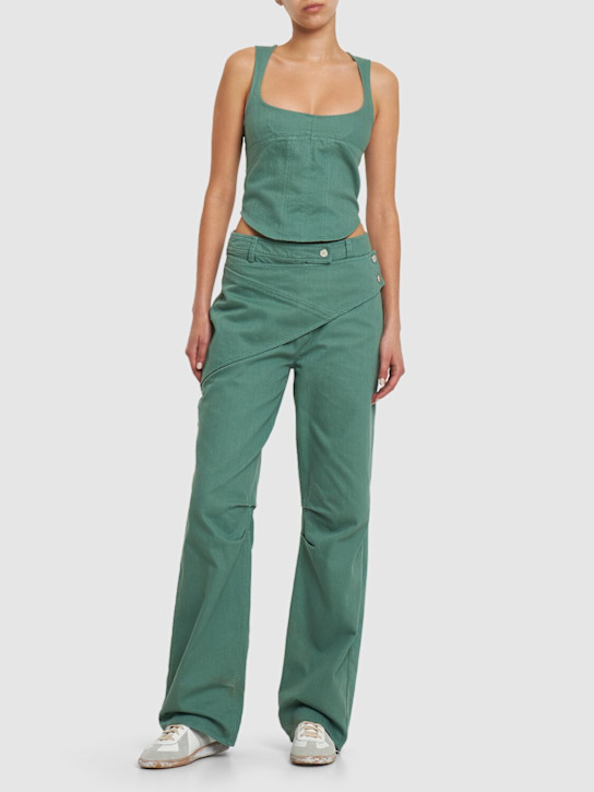 Cannari Concept: Sarai washed cotton twill corset top - Green - women_1 | Luisa Via Roma