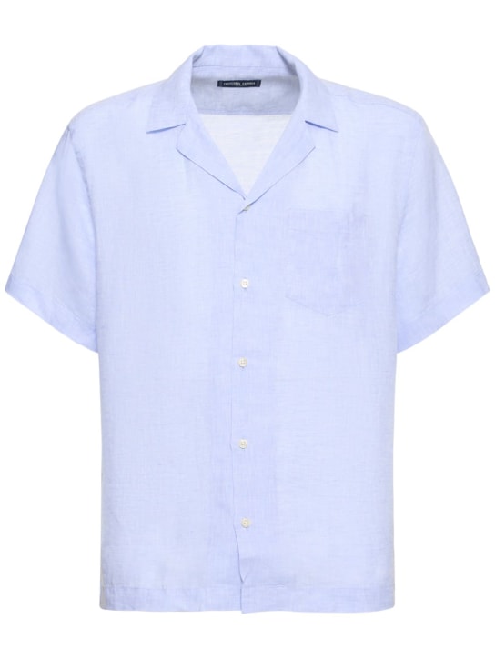 Frescobol Carioca: Chemise à manches courtes en lin Angelo - Bleu Bébé - men_0 | Luisa Via Roma