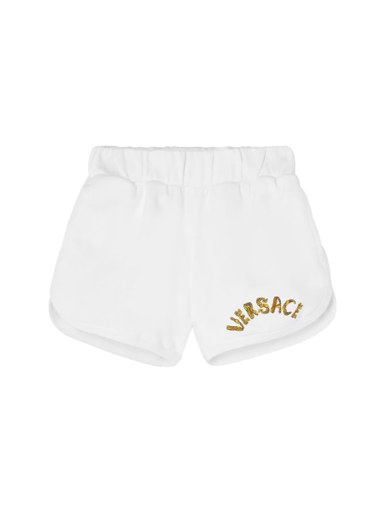 Versace: Shorts deportivos de algodón con logo - Blanco - kids-girls_0 | Luisa Via Roma