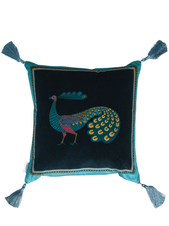 Liberty: Peacock Garden velvet cushion - Blue - ecraft_0 | Luisa Via Roma