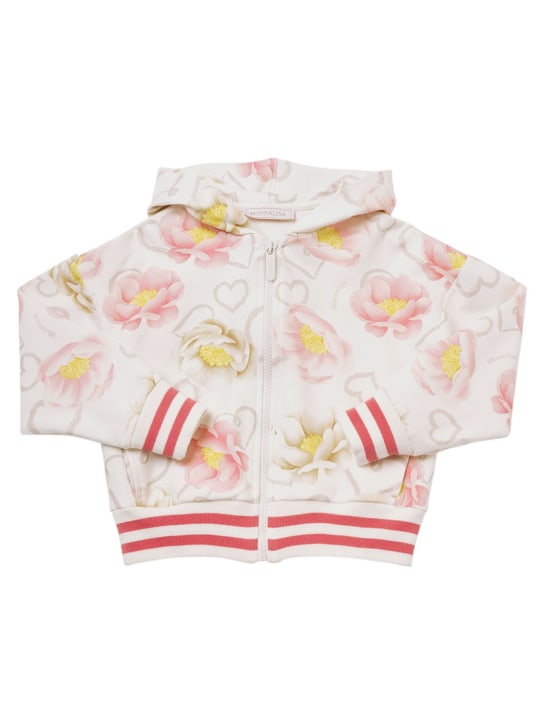 Monnalisa: Sweat-shirt en coton imprimé floral à capuche - Multicolore - kids-girls_0 | Luisa Via Roma