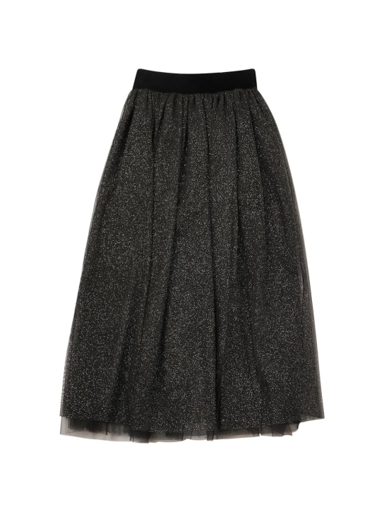 Monnalisa: Glittered tulle long skirt - Siyah - kids-girls_0 | Luisa Via Roma